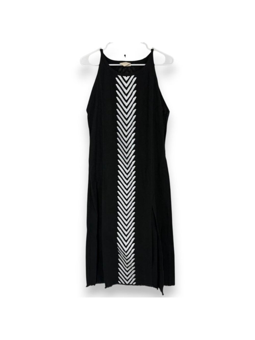 Chintamani Alchemistry Women M Organic Cotton Midi Dress Black Chevron Slits
